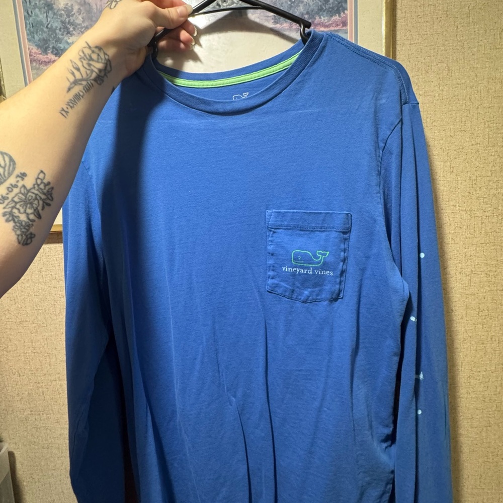 Vineyard Vines Royal Blue Long-Sleeve Pocket Tee with Lime Trim